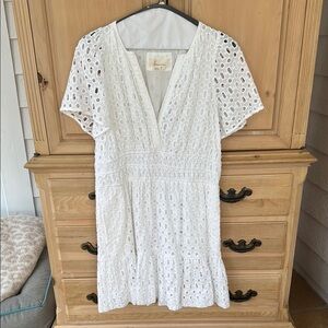 Anthropologie - Somerset White Eyelet V-Neck Dress